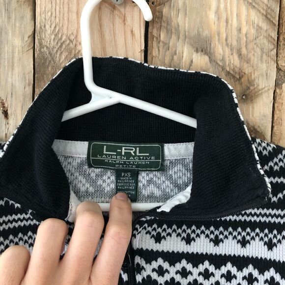 Lauren Ralph Lauren Active Black and White Waffle‎ Knit 1/4 Zip Sweater Pullover - Picture 5 of 12